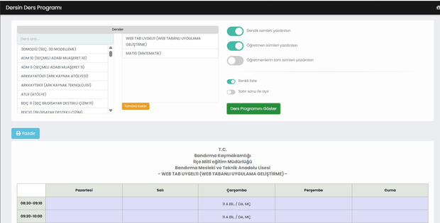 Dersin Ders Programı